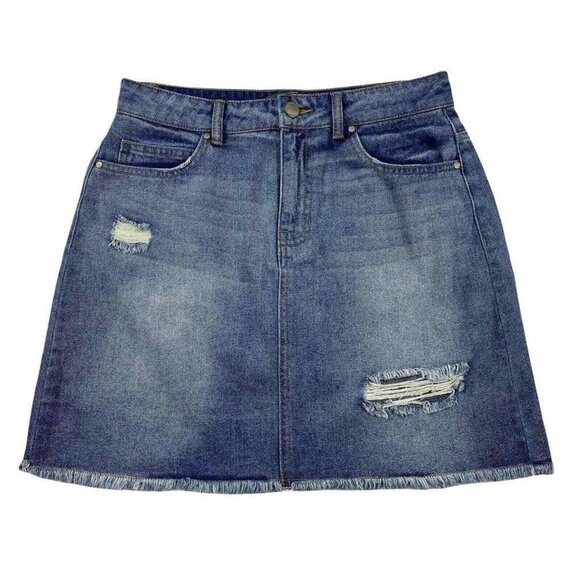 Harper Denim Skirt Womens Medium Blue Jean Cut-off Raw Hem - Picture 1 of 5